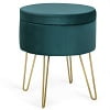 Gymax Round Velvet Storage Ottoman Footrest Stool Vanity Chair w/Metal Legs Dark Green