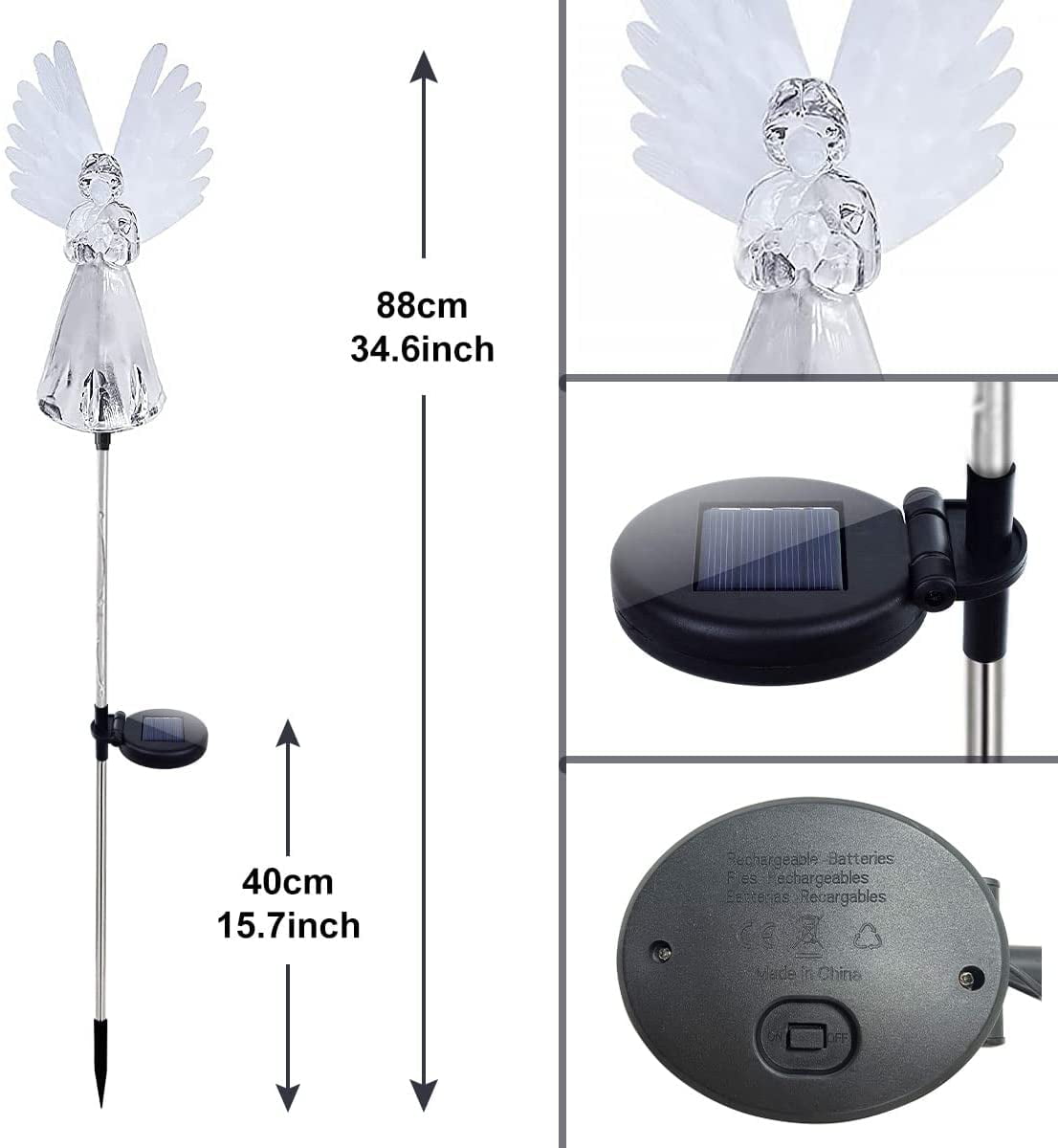 Rirool 2 Pack Solar Angel Lights, Solar Powered Garden Stake Lights, Multi-Color Changing Angel Decorative Lights for Cemetery Grave Yard Patio Outdoor Decoration Memorial Gifts