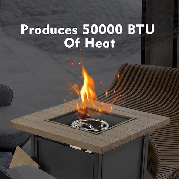 24.5 in. Brown Square Metal Propane Fire Pit Table with Volcanic Stone and CSA-Certified