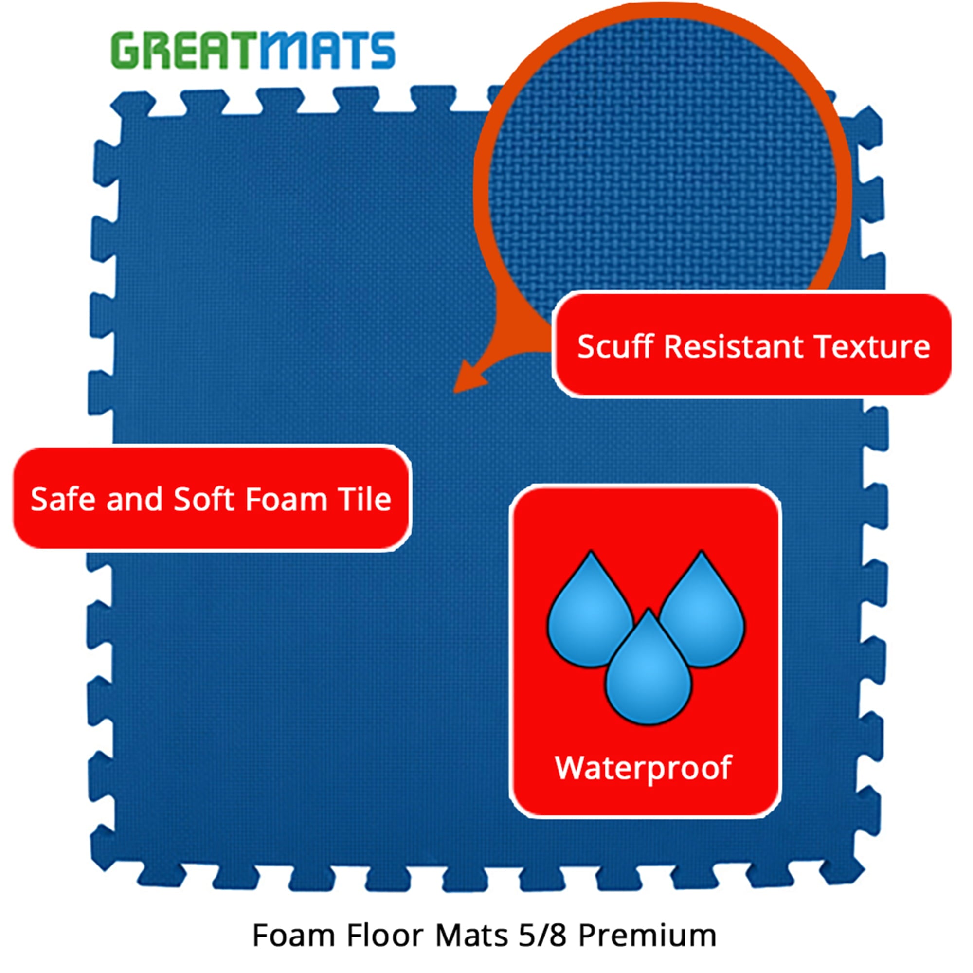 Greatmats Foam Kids and Gym Mats Premium 5/8 Inch x 2x2 Ft. Black Case of 15