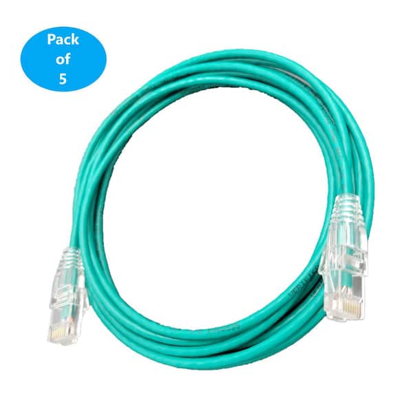3 ft. Cat6A Ultra Slim Patch (28AWG) Cable (Green) (5-Pack)