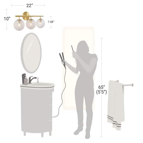 Walsh 22 in. 3-Light Brass Vanity Light with Prismatic Glass Shades