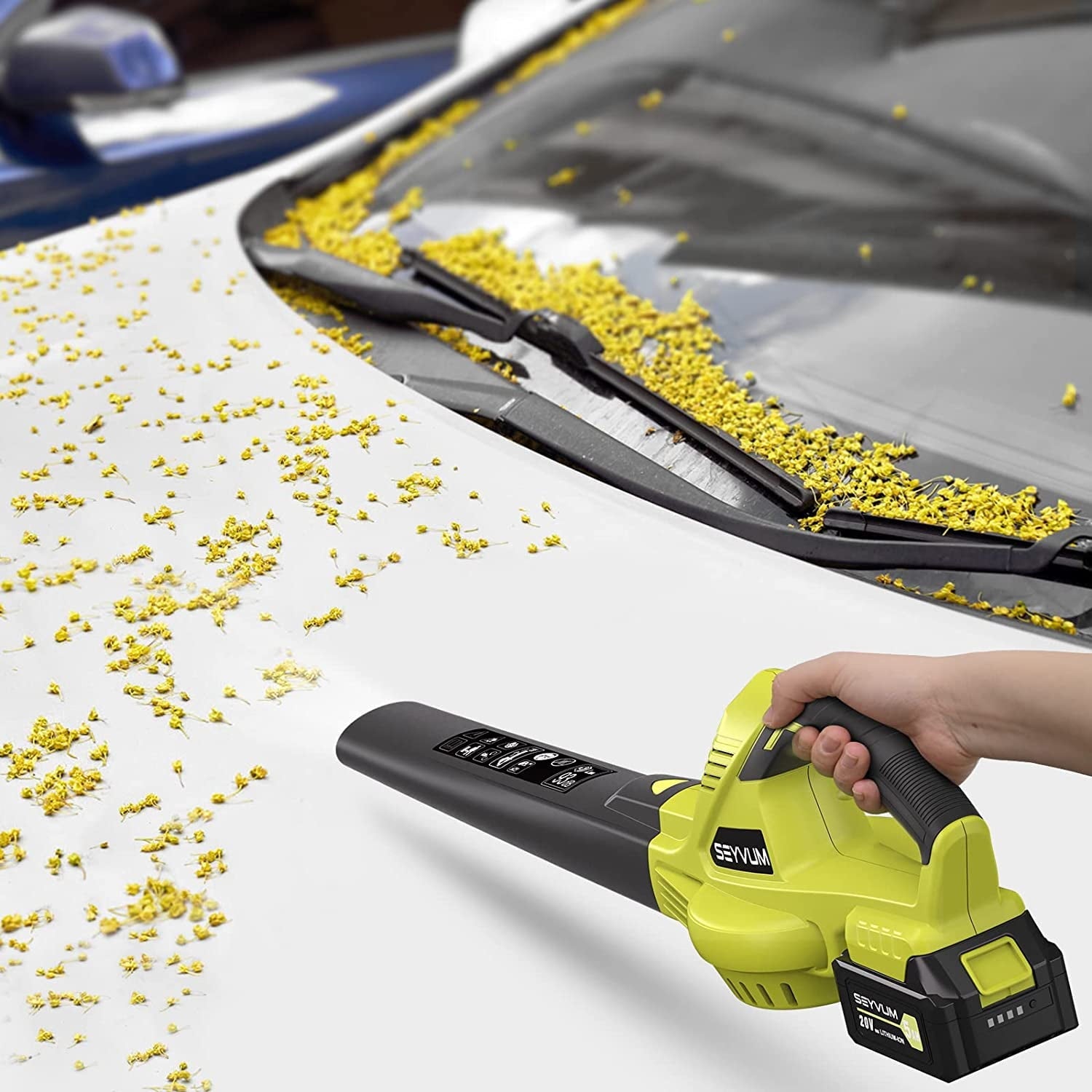 Leaf Blower, SEYVUM 20V 5.0 Ah Battery Cordless Leaf Blower, 2 Speed Electric Leaf Cleaner for Lawn Care, 320CFM 150MPH Blower for Patio, Garden, Cars & Depot, Fast Charger Included