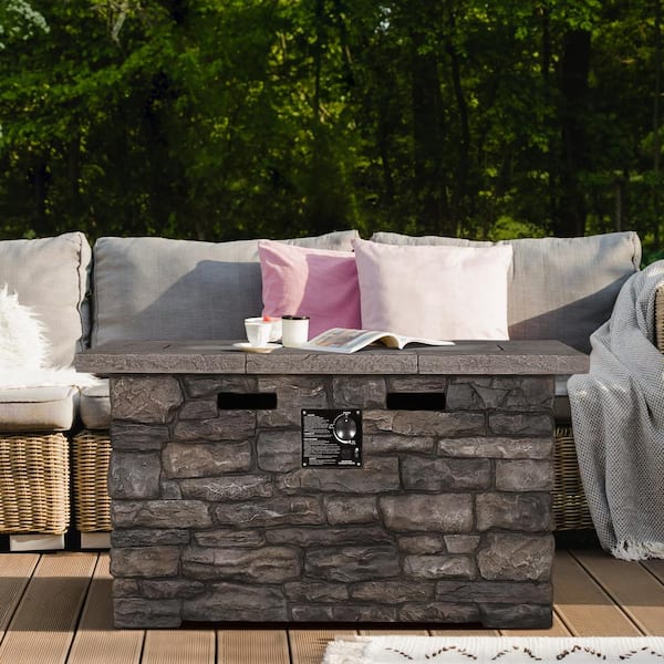 46.4 in. W x 22.5 in. D x 23.6 in. H Outdoor Rectangle Propane Fire Pit Table with Lid, Cover, Free Lava Rocks
