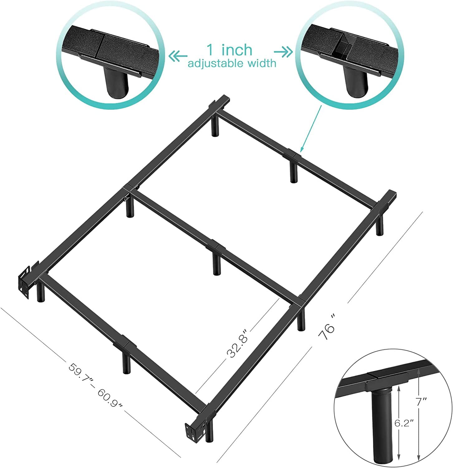 JOM Metal Bed Frame Queen Size Platform Bedframe for Box Spring and Mattress Black Bed Rails Heavy Duty