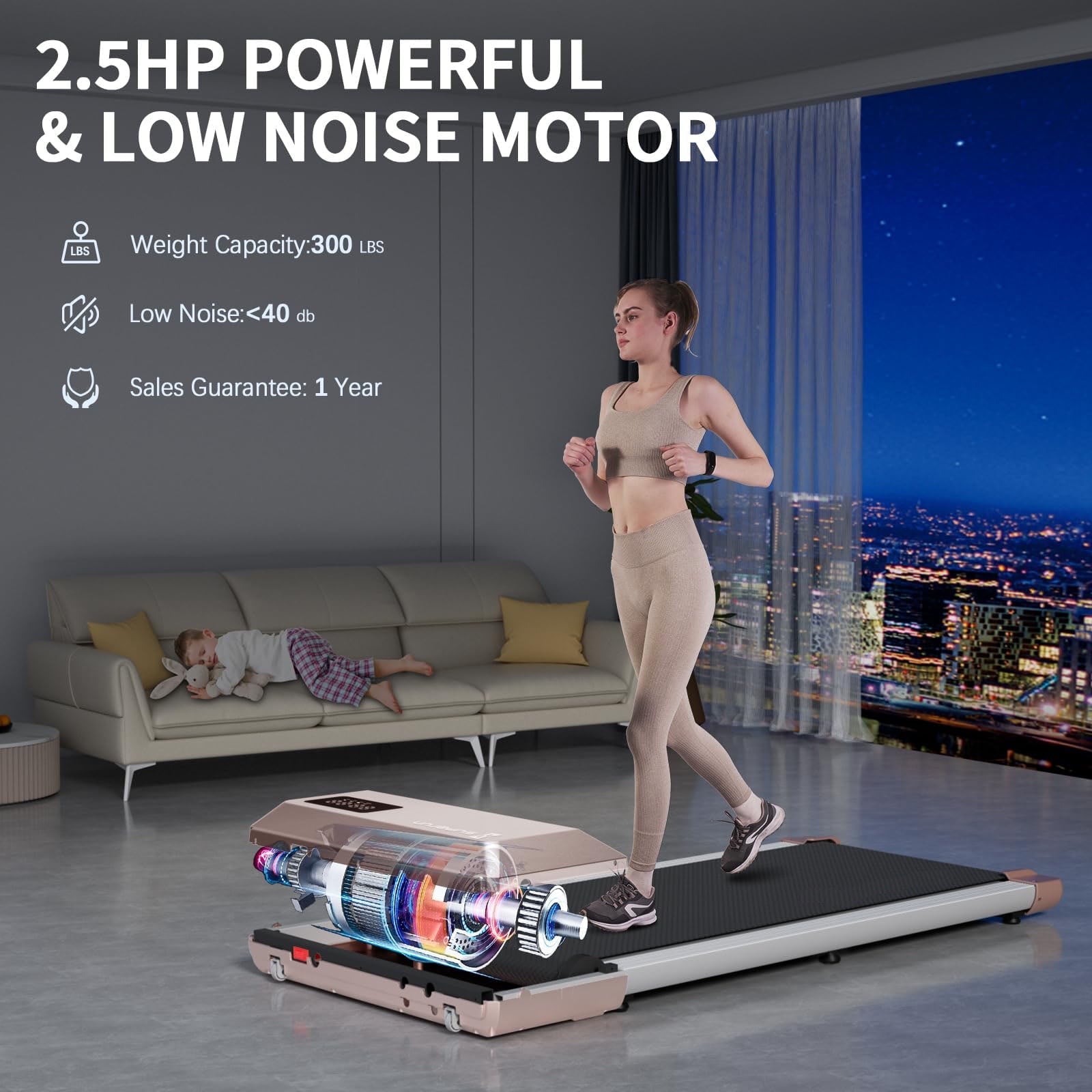 DeerRun Walking Pad Treadmill 2.5Hp, Ultra-Quiet with Remote Control-Under Desk Treadmill 2 in 1 Walking and Jogging with Remote Control LED Display(Pink)