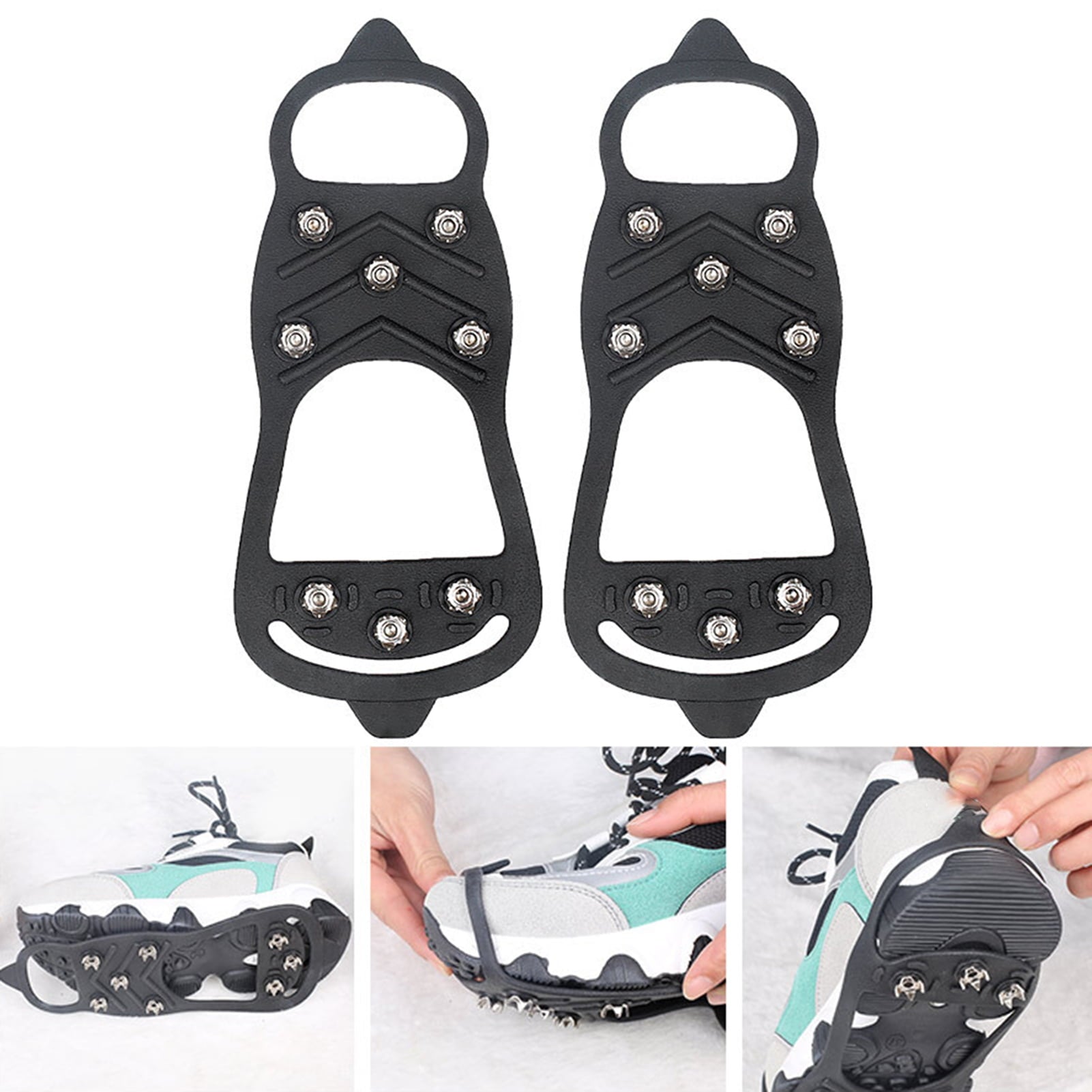 LeKY 2Pcs 8-tooth Anti-Skid Ice Climbing Shoe Spikes Grips Snowshoes Covers Crampons Black M
