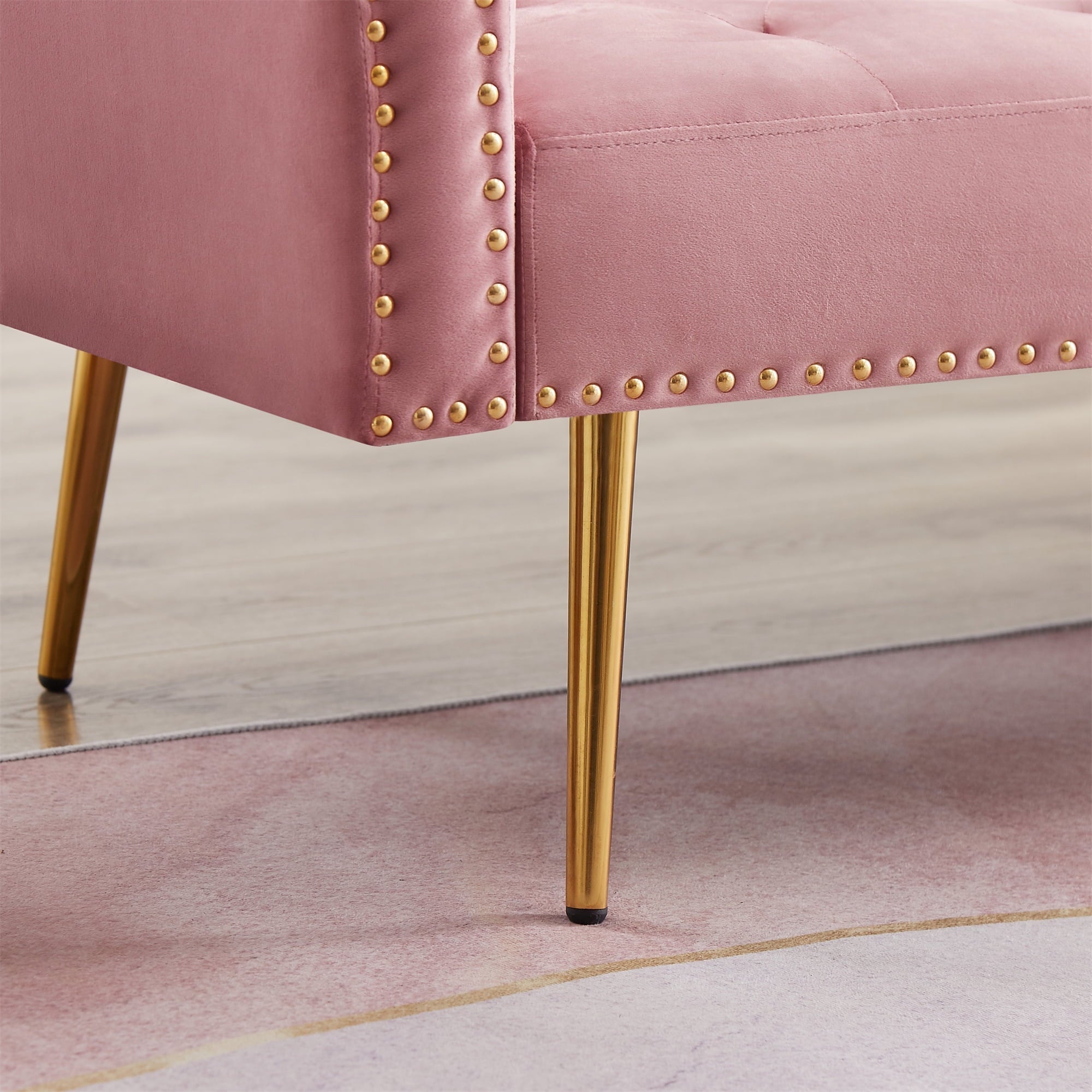 uhomepro Modern Sofa Bed, Convertible Sleeper Sofa with Metal Legs, 2 Pillows, Upholstery Fabric Futon Sofa Bed, Love Seat Living Room Bedroom Furniture for Small Space Office, Pink