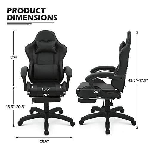 Gaming Chair with Footrest High Back Video Game Chair with Headrest & Lumbar ...