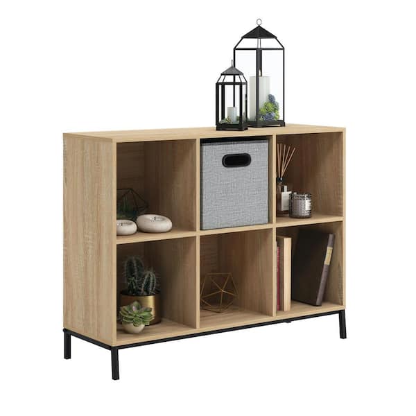 North Avenue 27.008 in. Charter Oak Engineered Wood 2-Shelf Accent Bookcase with Cubby Storage