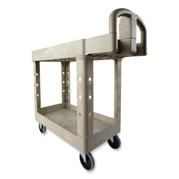 Heavy Duty Beige 2-Shelf Utility Cart with Lipped Shelf in Small
