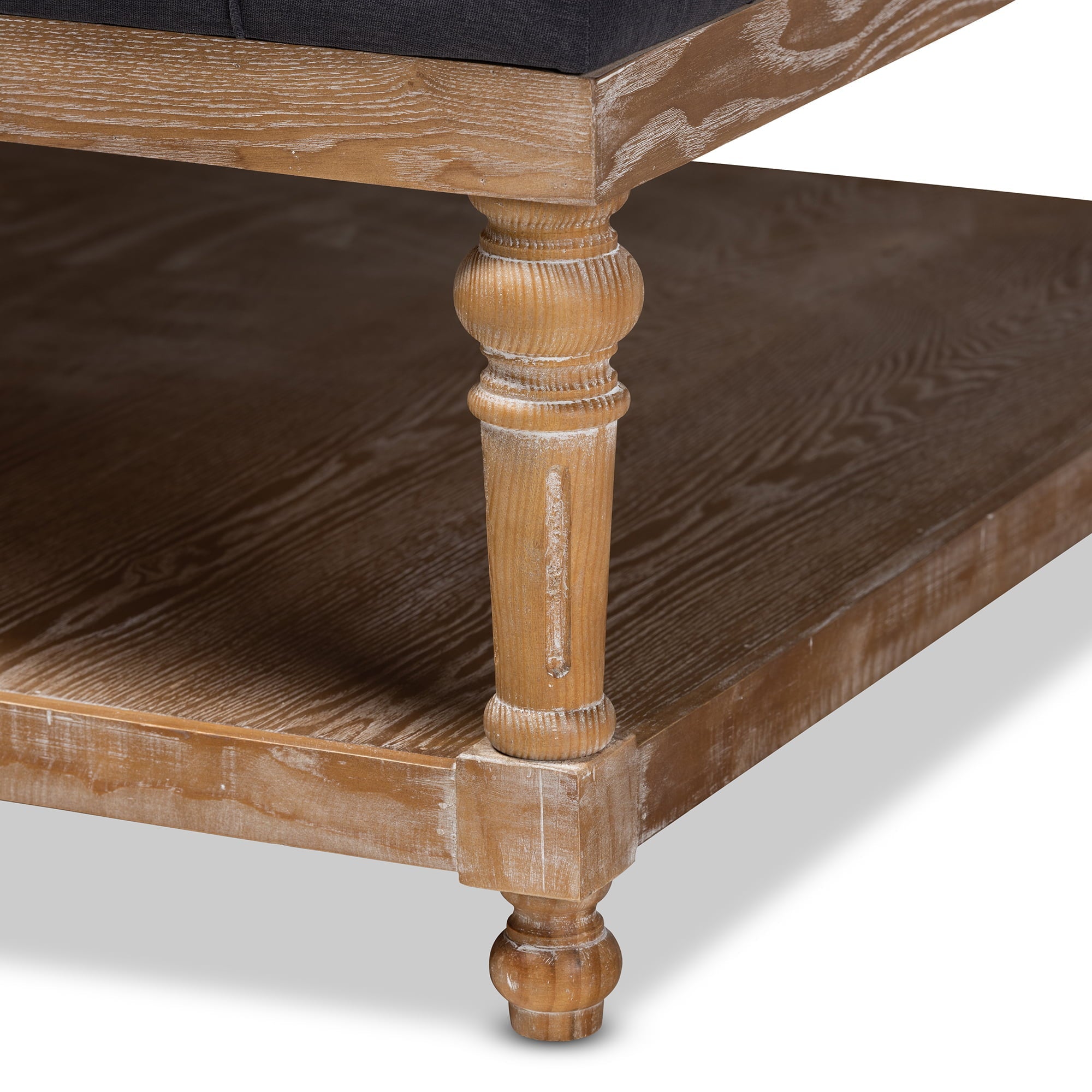 Baxton Studio Kelly Square Upholstered Ottoman, Charcoal