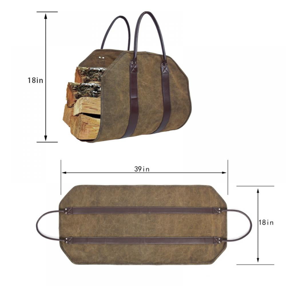 Pretty Comy Firewood Carrier 36x16 Inch Durable Waxed Canvas Log Carrier Heavy Duty Tote,Fire Place Sturdy Wood Carring Bag with Handles Security Strap for Camping Indoor