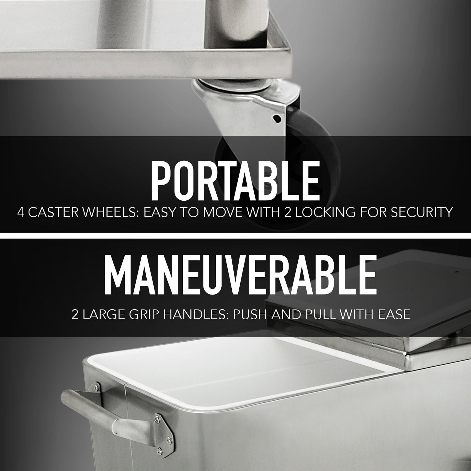 Permasteel PS-206-SS 80 Quart Rolling Patio Cooler with Bottom Tray, Stainless Steel