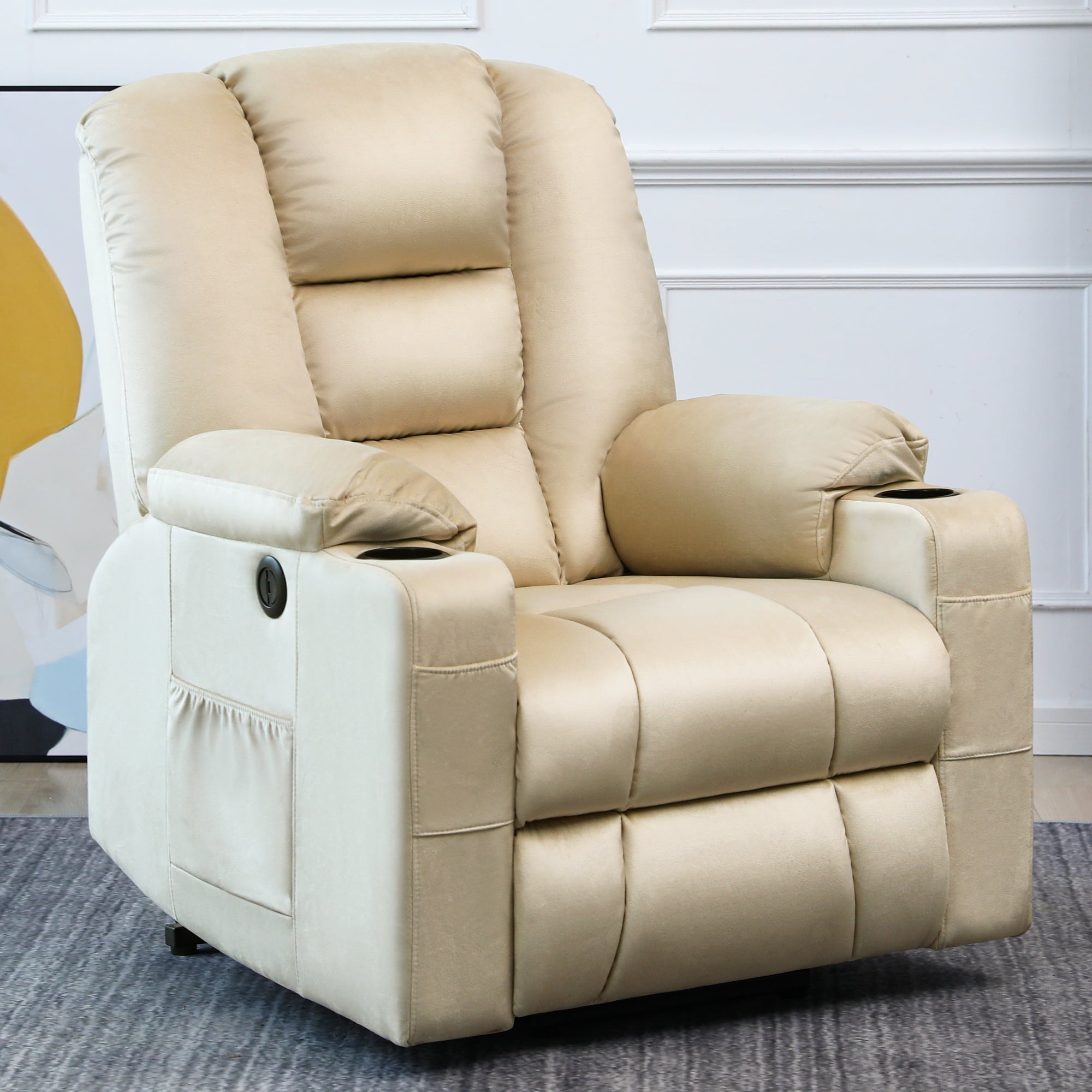 July's Song Power Lift Chair Recliner for Elderly,Electric Massage Recline Chair with Heated Vibration,Cup Holders,USB Port,160° Infinite Position Modern Reclining Sofa for LIving Room,Velvet Beige