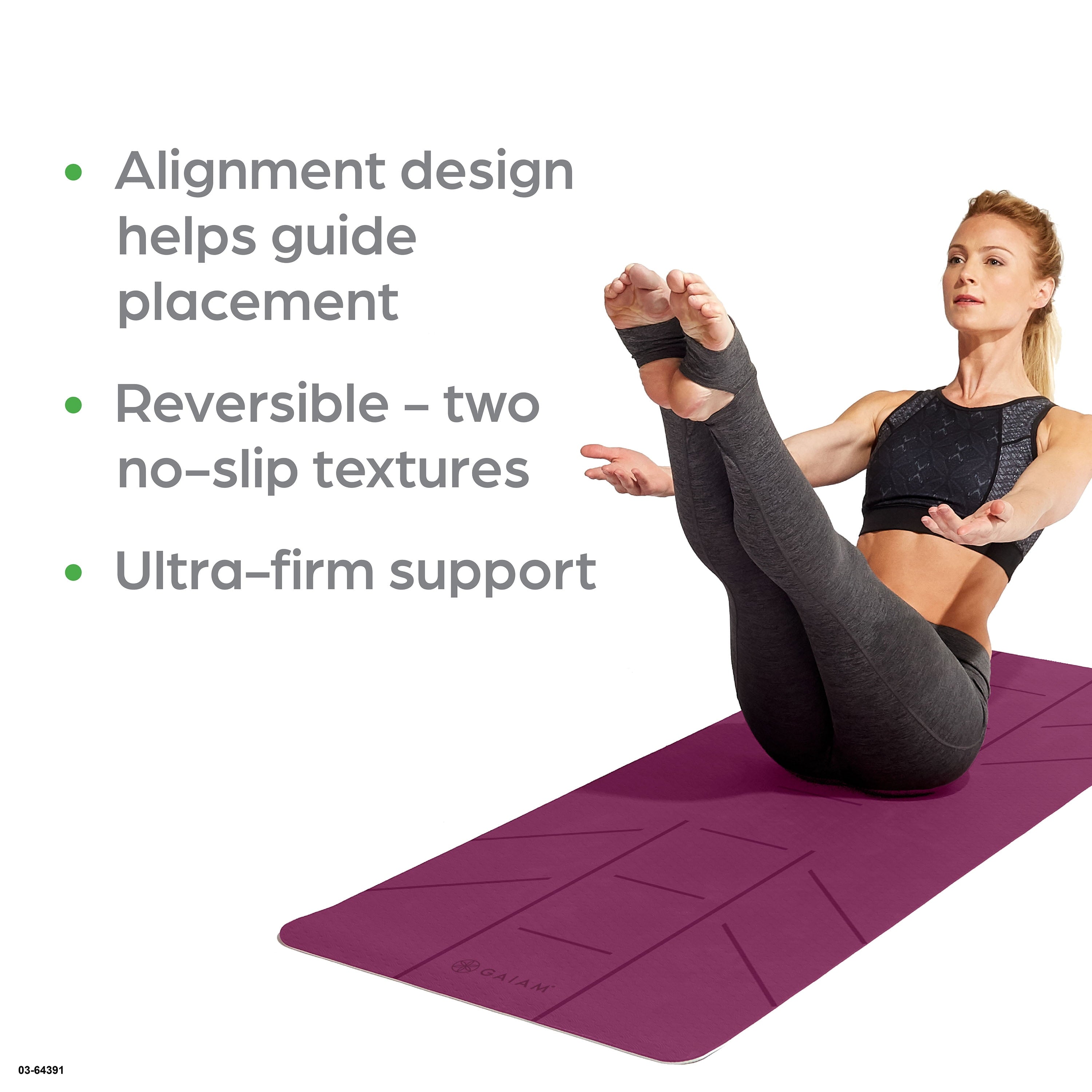 Gaiam Ultra-Sticky Alignment Yoga Mat, Fuchsia, 6mm Thickness, Made from PVC