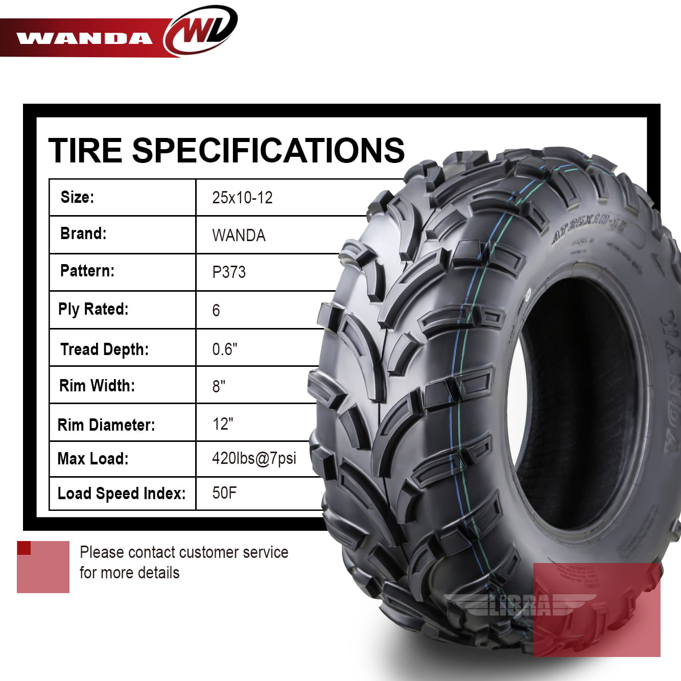 Wanda ATV/UTV Tires 25x10-12 25x10x12 /6PR P373 - 10244, Set 2