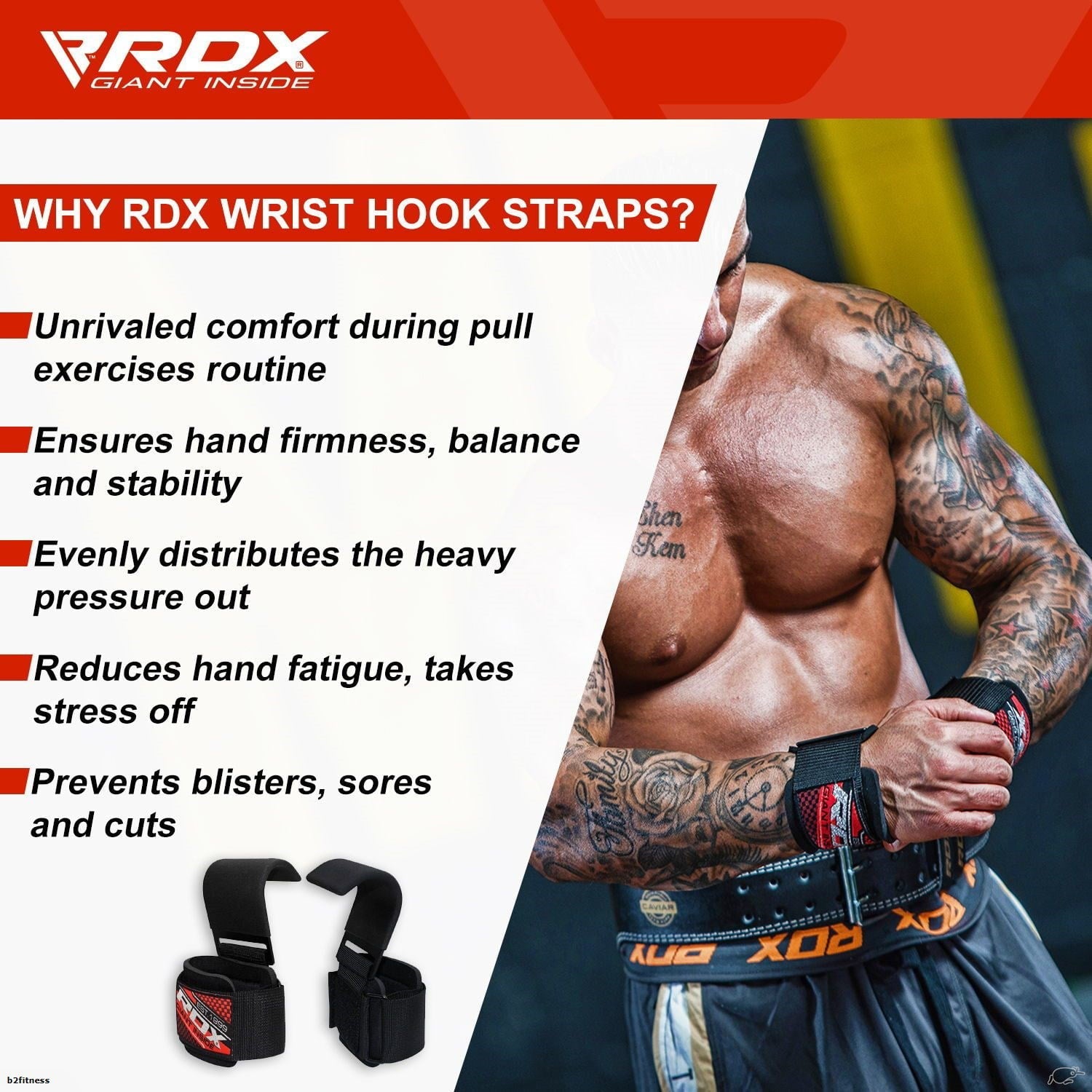 RDX Pro Gym Weight Lifting Hook With Wrist Strap Support