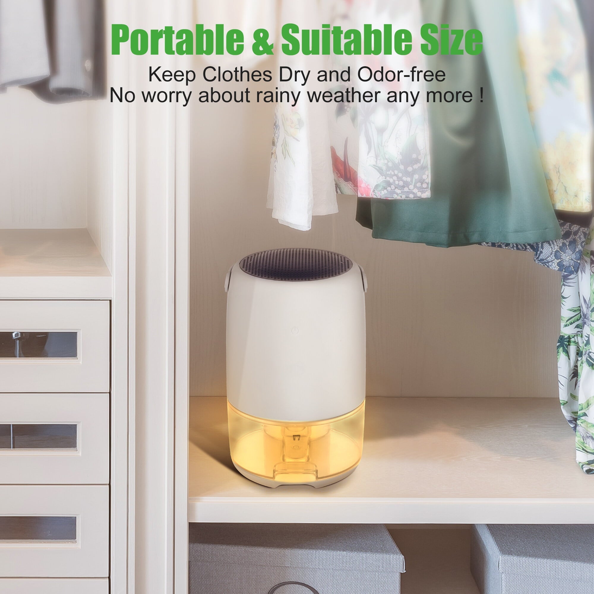 Uarter 1100ml Ultra Quiet Small Dehumidifier with LED Light for Home, 480 Sq ft