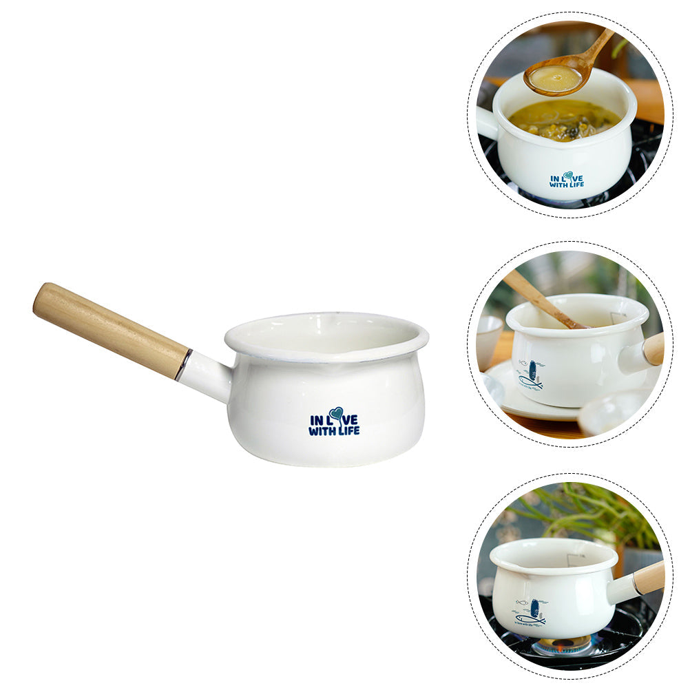 BESTONZON Enamel Pot Wooden Handle Cooking Pot Soup Pot Milk Pot Practical Baby Food Pot