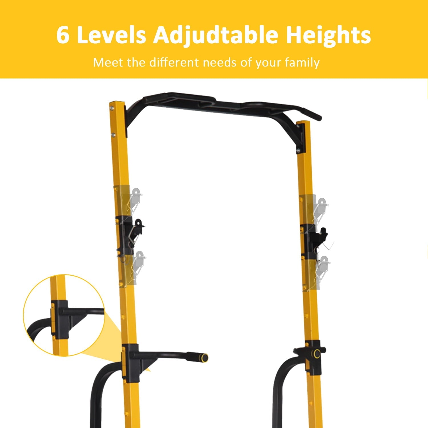 Wesfital Multi-Function Power Tower with Adjustable Barbell Rack Barbell Holder Home Fitness Equipment, Yellow