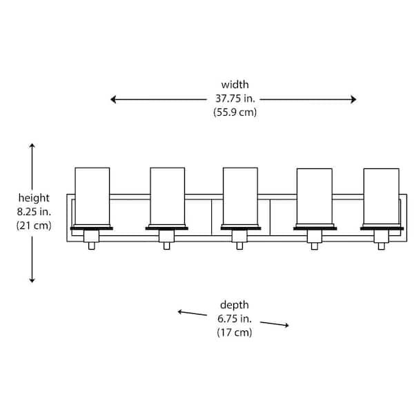 Odyssey 37.75 in. 5-Light Brushed Nickel Bathroom Vanity Light with Frosted Inner Glass and Clear Outer Glass