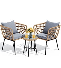 Dextrus L-Shaped Patio Sofa, All-Weather Wicker Patio Conversation Set with Tempered Glass Table & Cushions