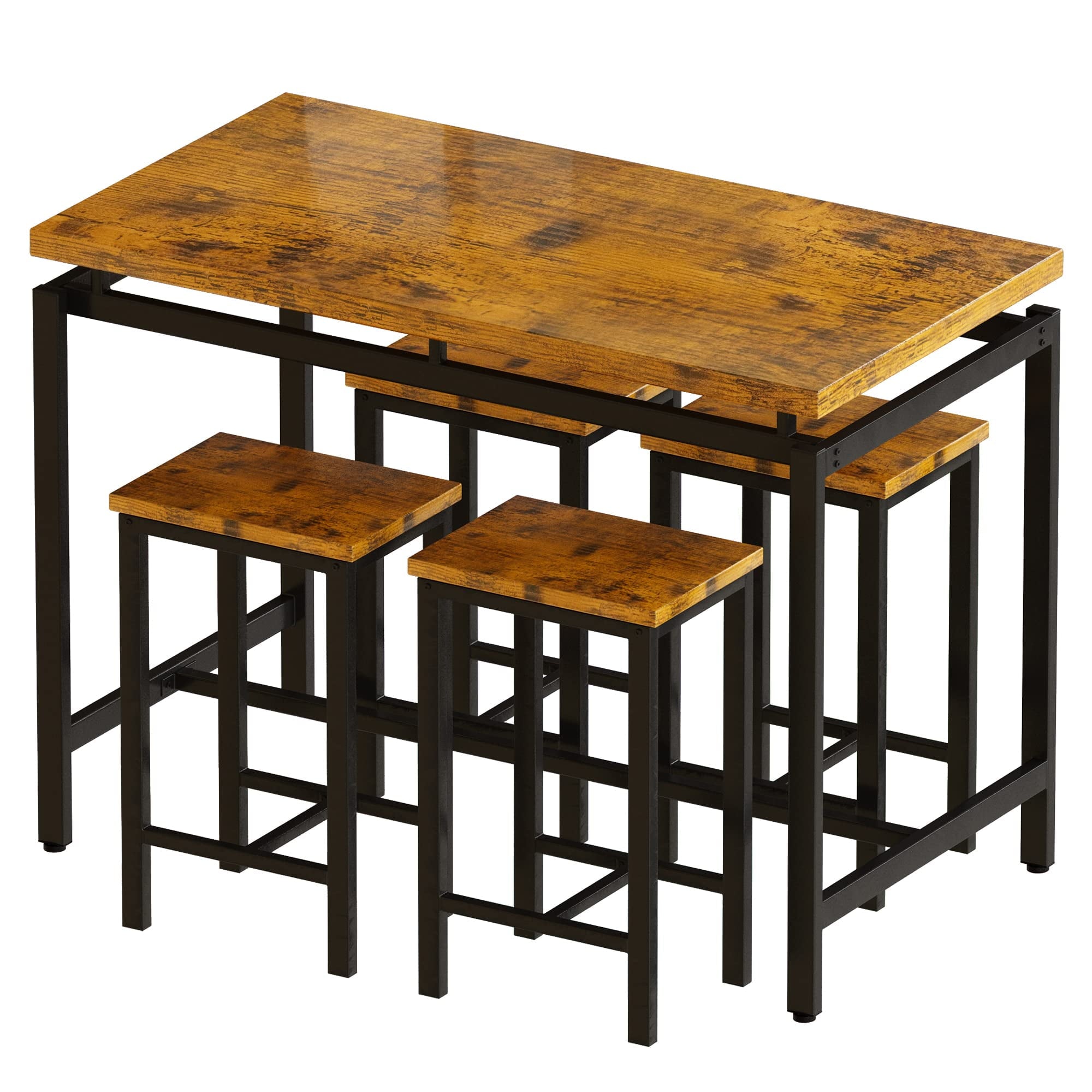 AWQM 5 Piece Bar Table Set, Kitchen Counter Height Table with 4 Stools, Home Kitchen Breakfast Table, Rustic Brown