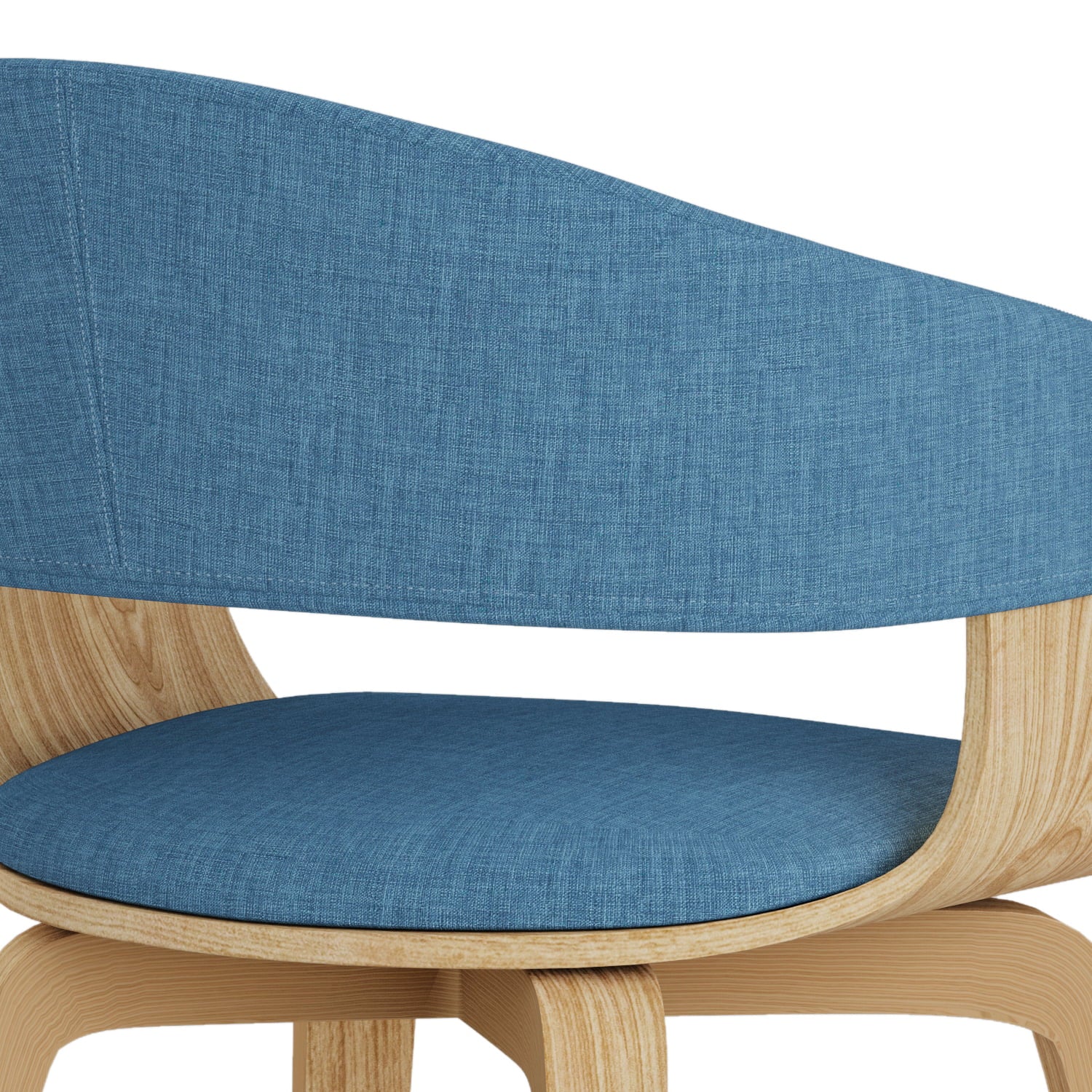 Simpli Home Lowell Mid Century Modern Bentwood Dining Chair with Light Wood in Blue Polyester linen