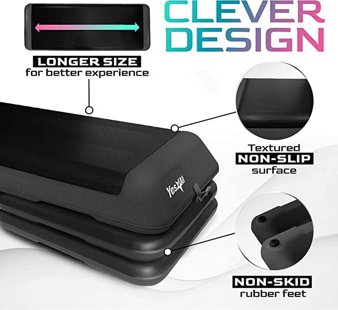 Yes4All Aerobic Exercise Workout Step Platform Health Club Size with 4 Adjustable Risers Included and Extra Risers Options
