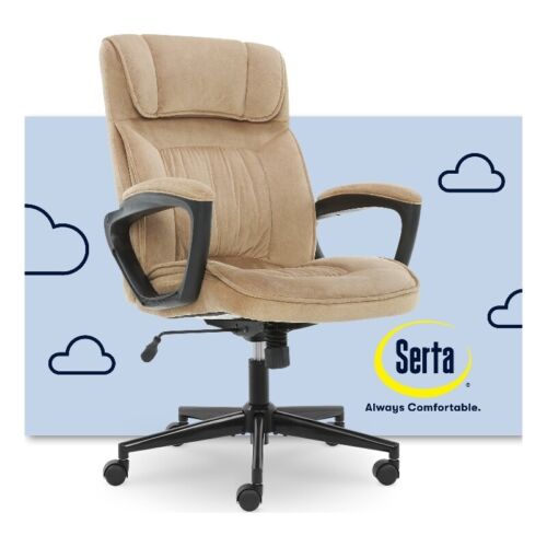 Serta Hannah Microfiber Office Chair with Headrest Pillow Plush Beige