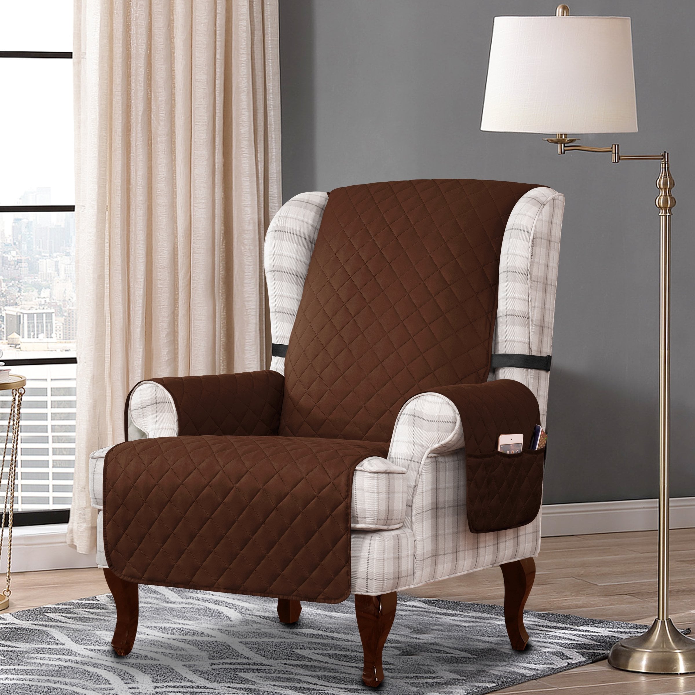 Subrtex Reversible Wing Chair Cover Wingback Armchair Slipcovers,Chocolate
