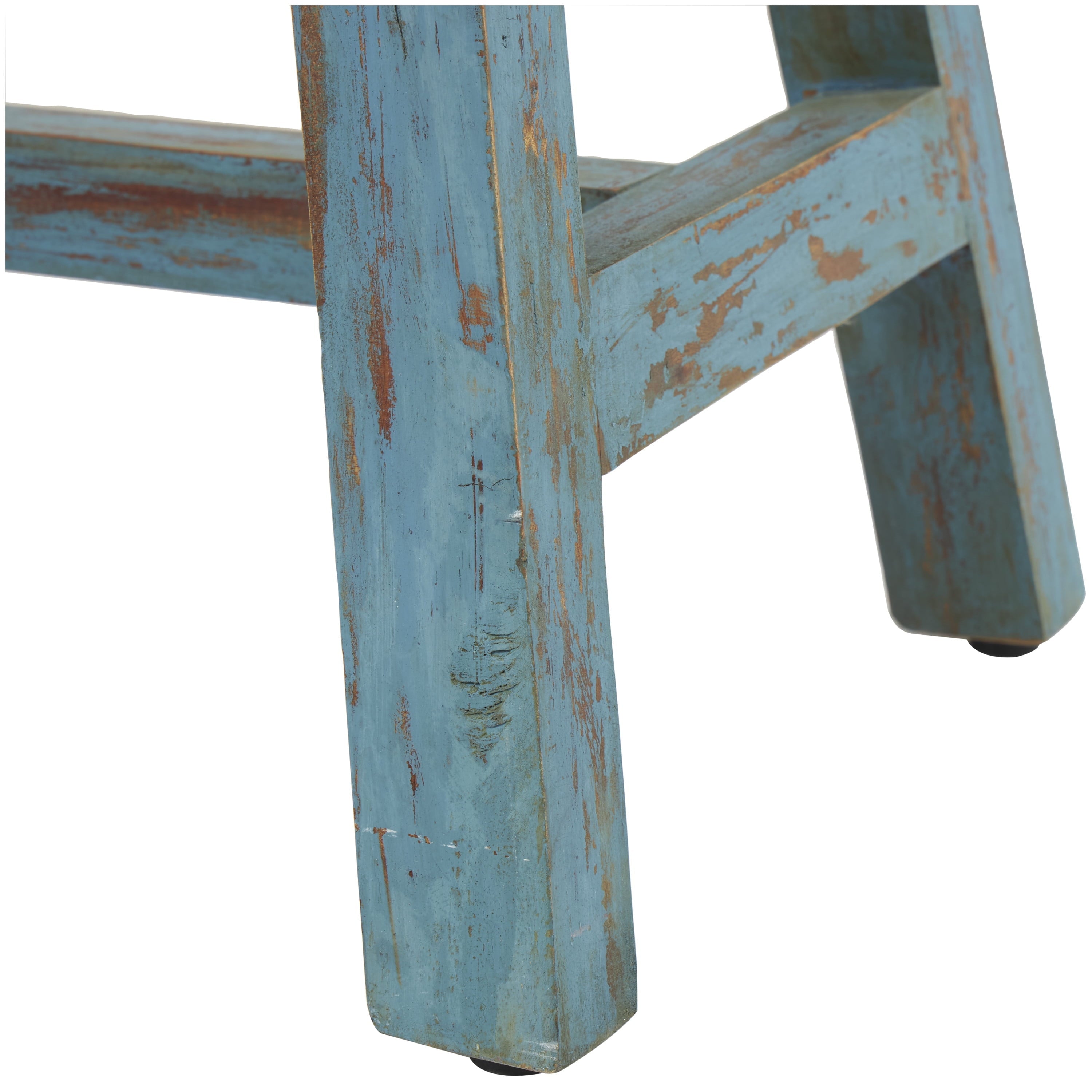 DecMode Wood Stool with Brown Wood Top, Blue