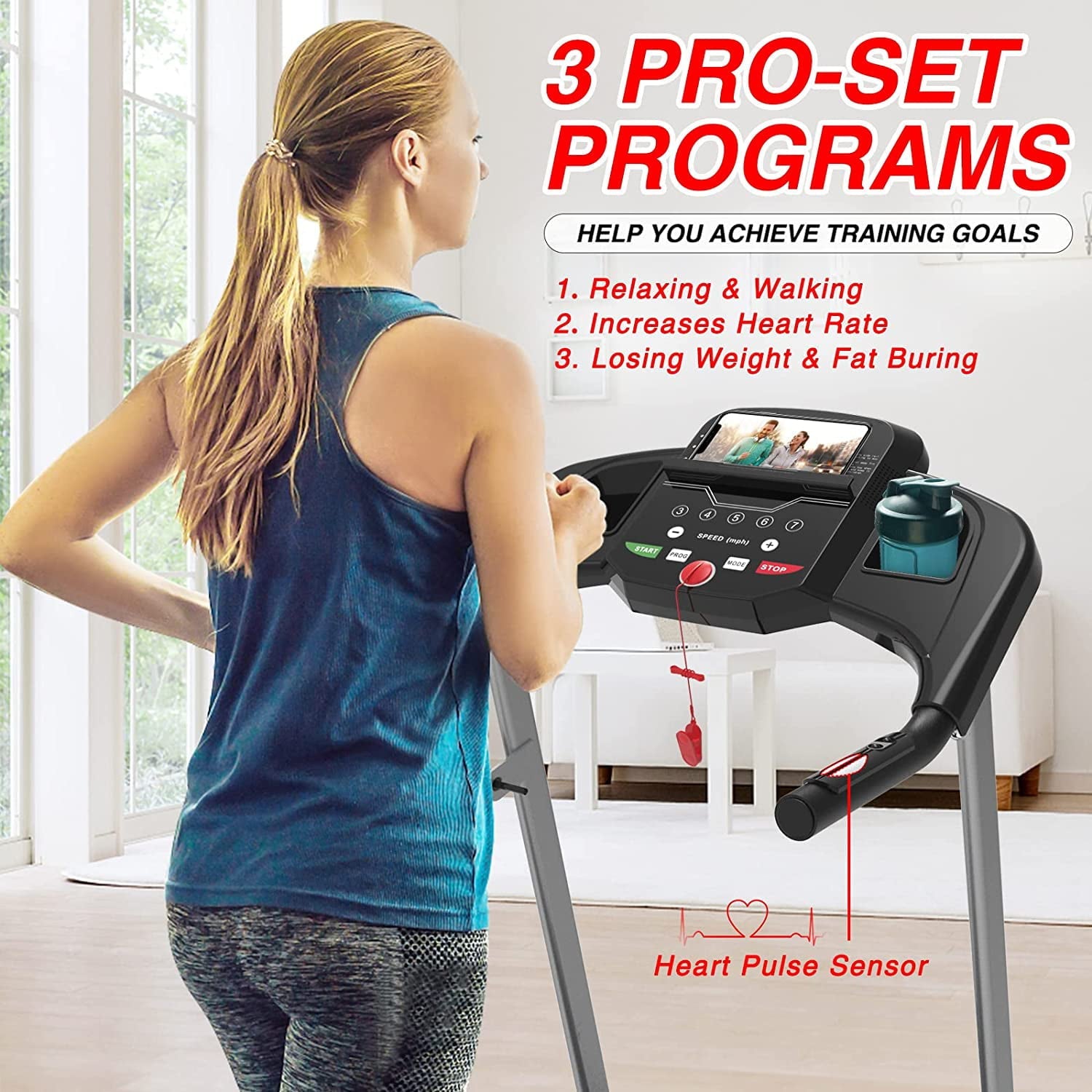 Folding Treadmill with Manual Incline, Fitness Workout Exercise Machine w/Wireless Bluetooth Speakers, LCD Screen, Shock-Absorbent Running Deck, Device Holder - Black