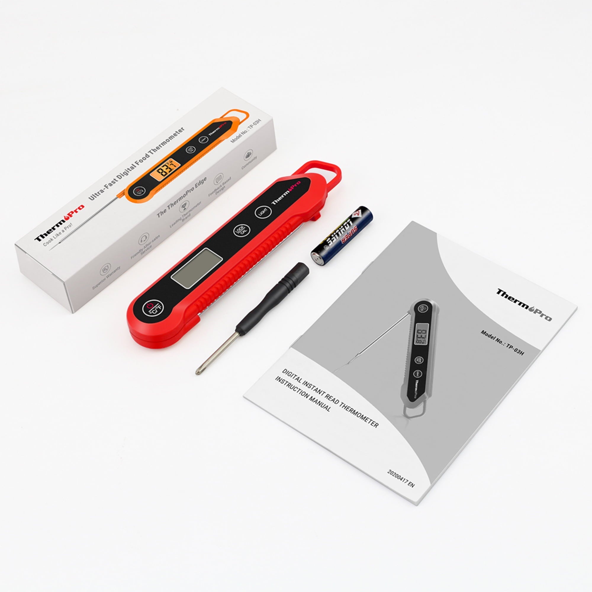 ThermoPro TP03HW Digital Meat Thermometer Waterproof Kitchen Food Thermometer with Calibration & Backlight for Grilling Smoker Oil Fry Candy Thermometer