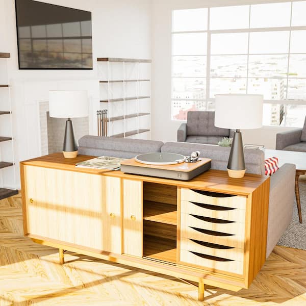 Keswick 21.25 in. Black and Light Wood Grain Accent Lamp