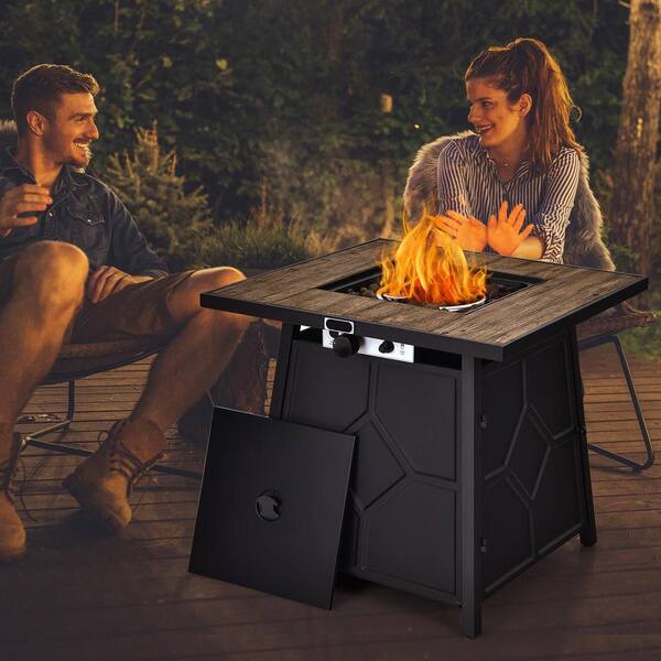 Square Metal 28 in. Propane Outdoor Fire Pit Table Gas Fire Table with Removable Lid Lava Stone