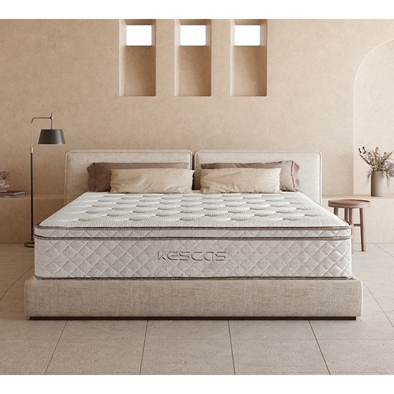 Size Mattress, Kescas 10 inch Euro Top Linen Cover Innerspring Mattress, Pocket Spring Hybrid Mattresses with CertiPUR-US Certified Memory Foam, Plush Yet Supportive