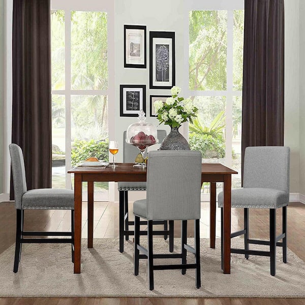 38 in. Upholstered Counter Stools Bar Stool High Back Wood Home Kitchen with Wooden Legs Grey (4-Pieces)