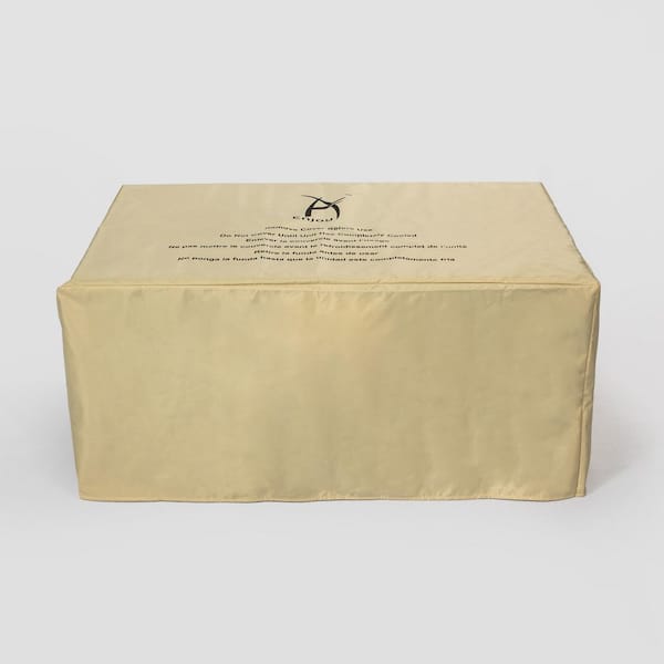 50,000 BTU Brown Rattan 32 in. Fire Table Gas Fire Pit Table with Tile Tabletop and Waterproof Rain Cover