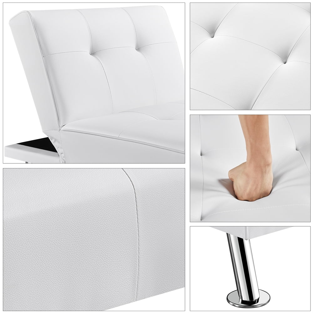 Easyfashion Convertible Faux Leather Futon Chaise Lounge, White