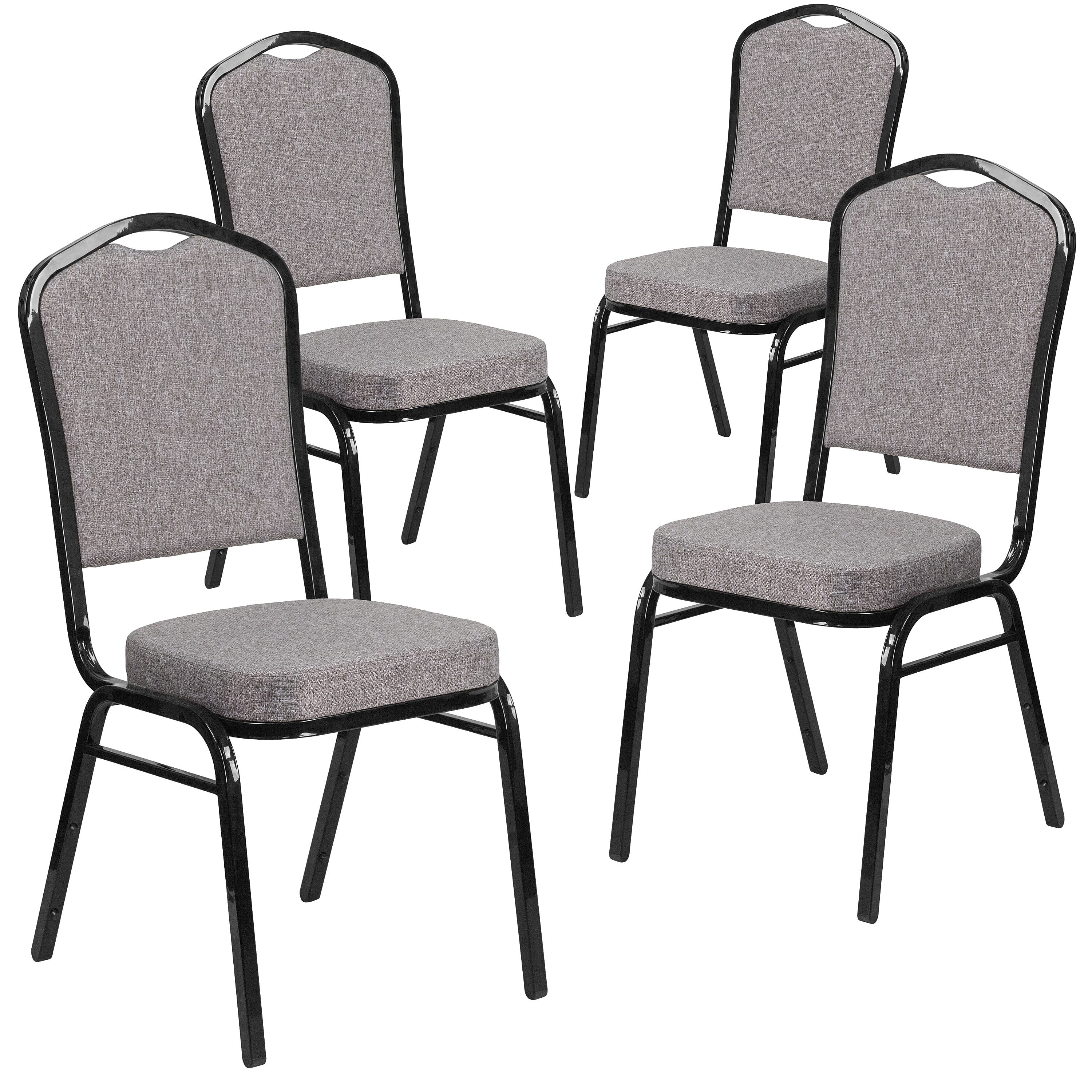 Flash Furniture 4 Pack HERCULES Series Crown Back Stacking Banquet Chair in Black Patterned Fabric - Gold Vein Frame