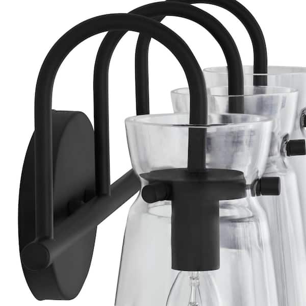 Vinton Place 22 in. 3-Light Matte Black Bathroom Vanity Light with Clear Shades