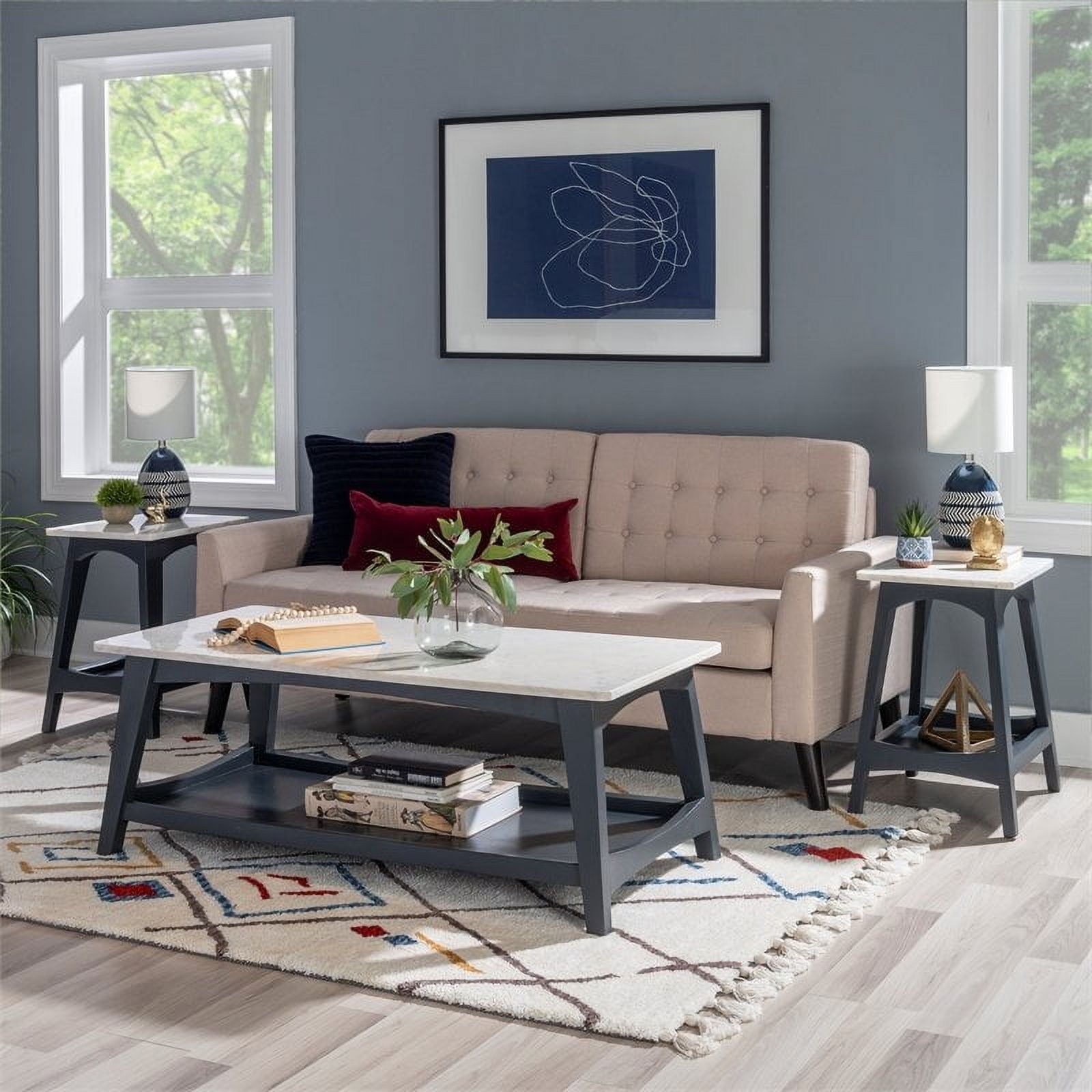 Linon Pace Wood and Marble Coffee Table in Gray