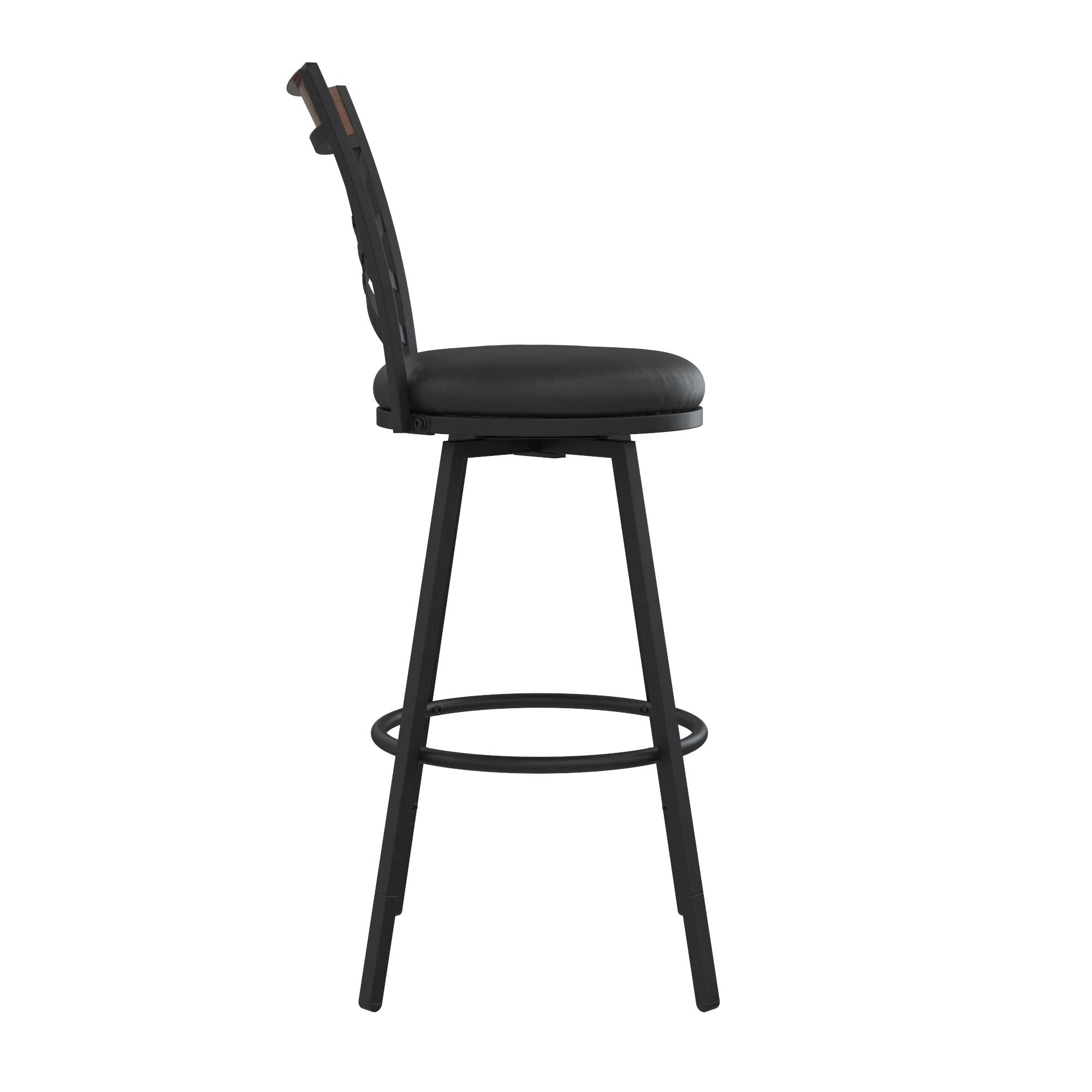 DHP Lesley Adjustable Swivel Barstool, Black Faux Leather, Set of 3