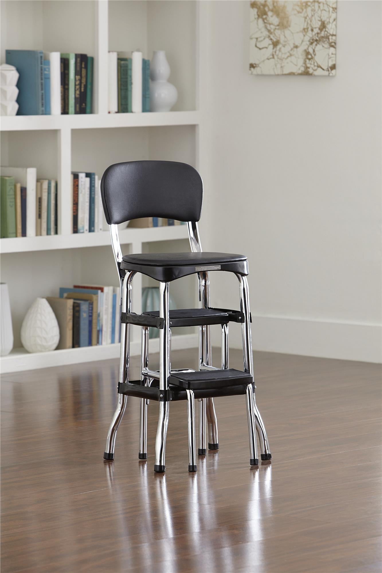 COSCO Stylaire Retro Chair + Step Stool with sliding steps, Black