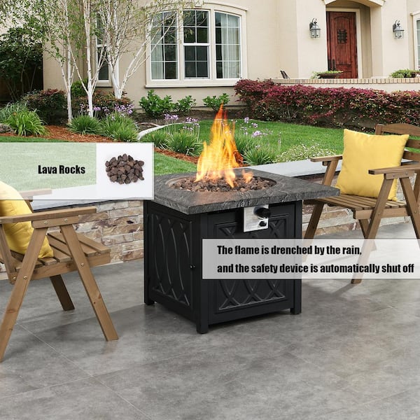32 in. Metal 50,000 BTU Propane Fire Pit Table Patio Gas Fire Pit with Lid and Lava Rock
