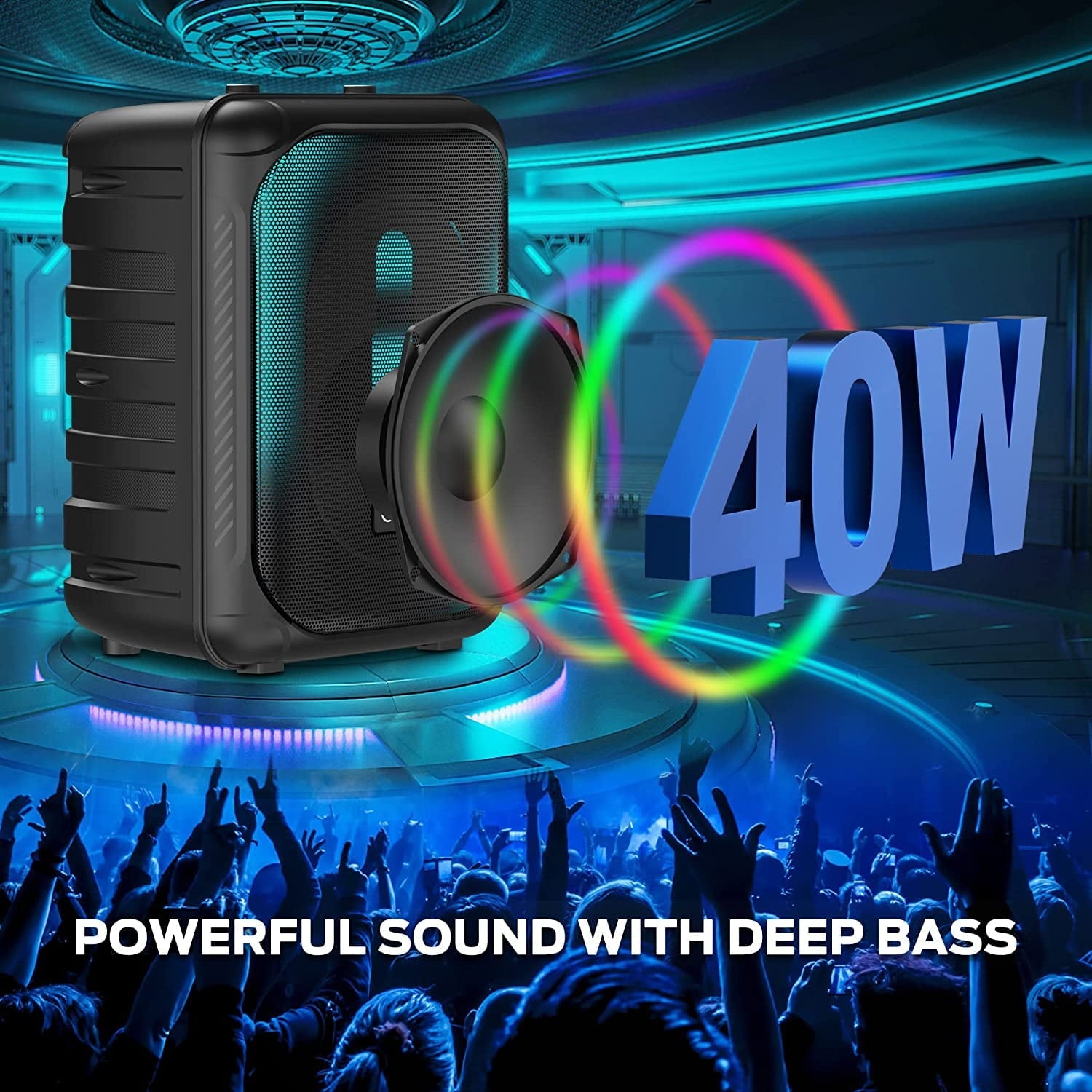 Bluetooth Speaker Wireless with Lights, Oraolo Roller Loud Bluetooth Speaker 40W Portable Speaker, Wireless Outdoor Speakers TWS Pairing for Outdoor 24H Playtime, Built-in Mic, Support TF Card USB AUX