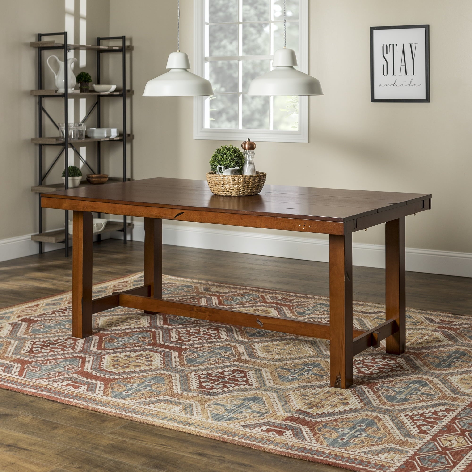 Desert Fields Country Expandable Dining Table, Dark Oak