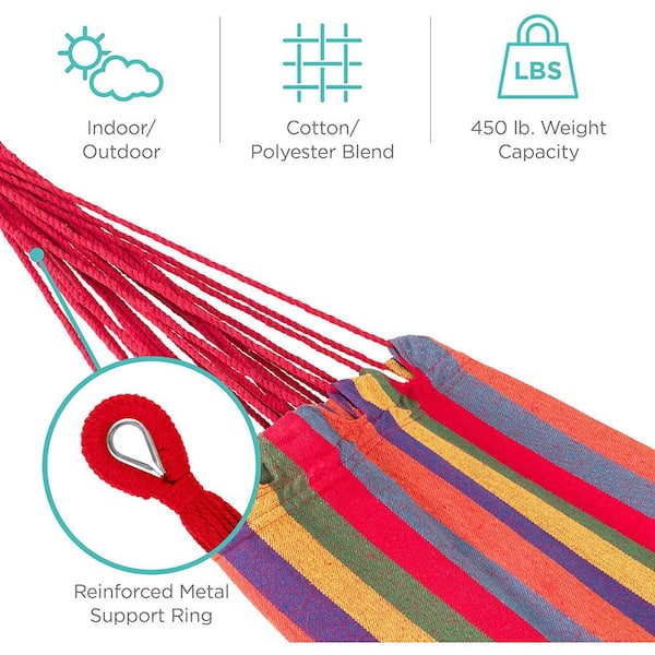 10 ft. Fabric Cotton Hammock Bed with Space Saving Steel Stand, Tropical (450 lbs. Capacity- Premium Carry Bag Included)